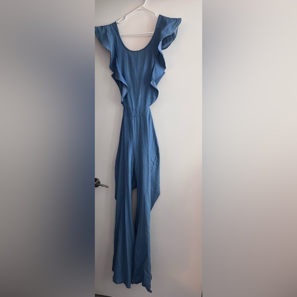 Elegant Blue Ruffled Jumpsuit